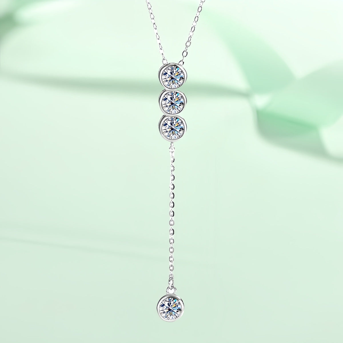 2CT Moissanite Long Bezel Round Cut Necklace