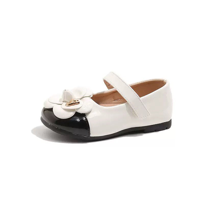 Chanel Kids Black White Leather Flat