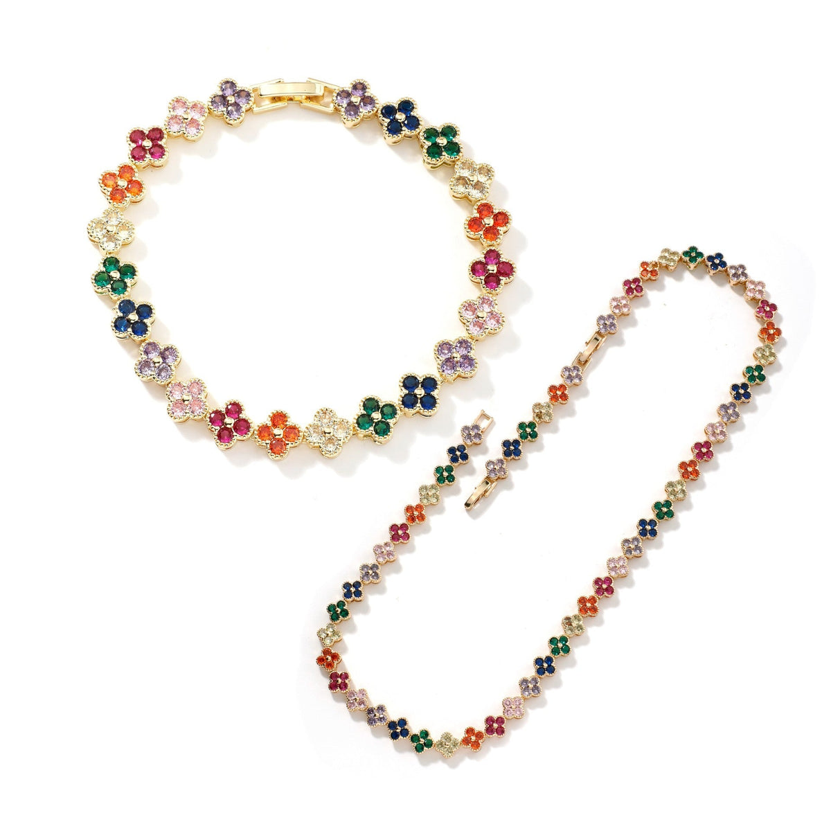 Colorful Clover Diamond Bracelet Necklace