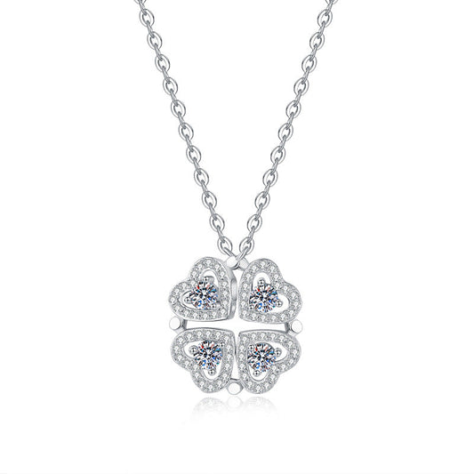Moissanite Heart Clovers Pendant Necklace Set
