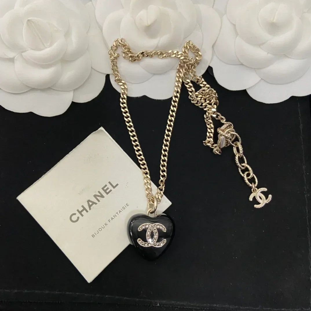 Chanel Black Heart Pendant Necklace