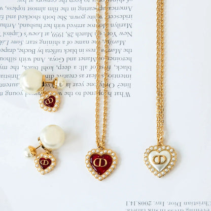 Dior Diamond Heart Necklace Bracelet Earrings