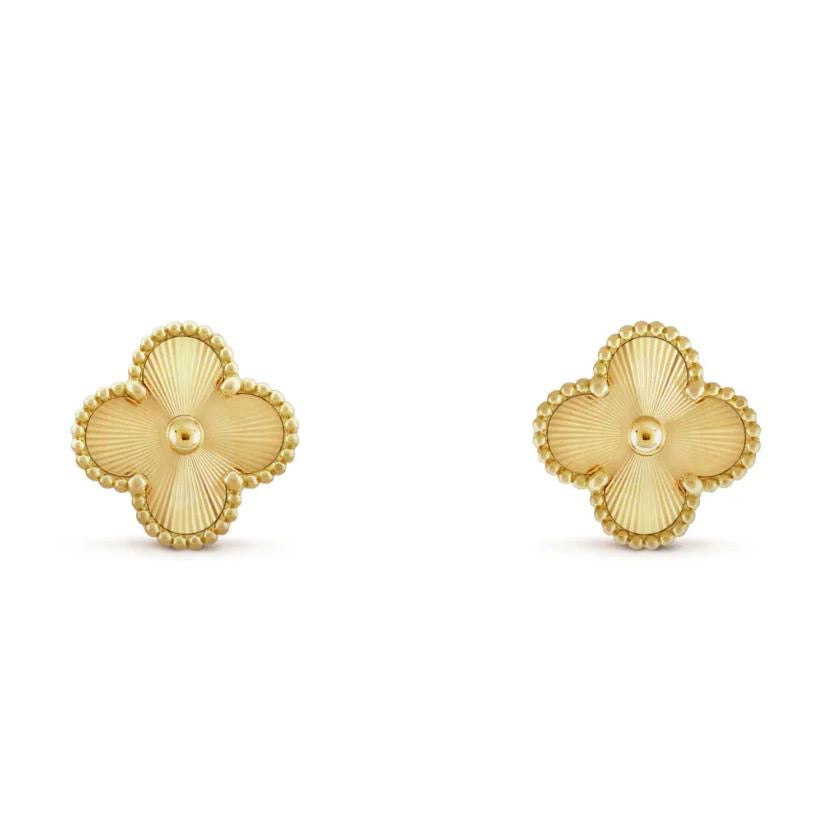 VCA  5 Motifs Bracelet Necklace Earrings Guilloche 18K Yellow Gold