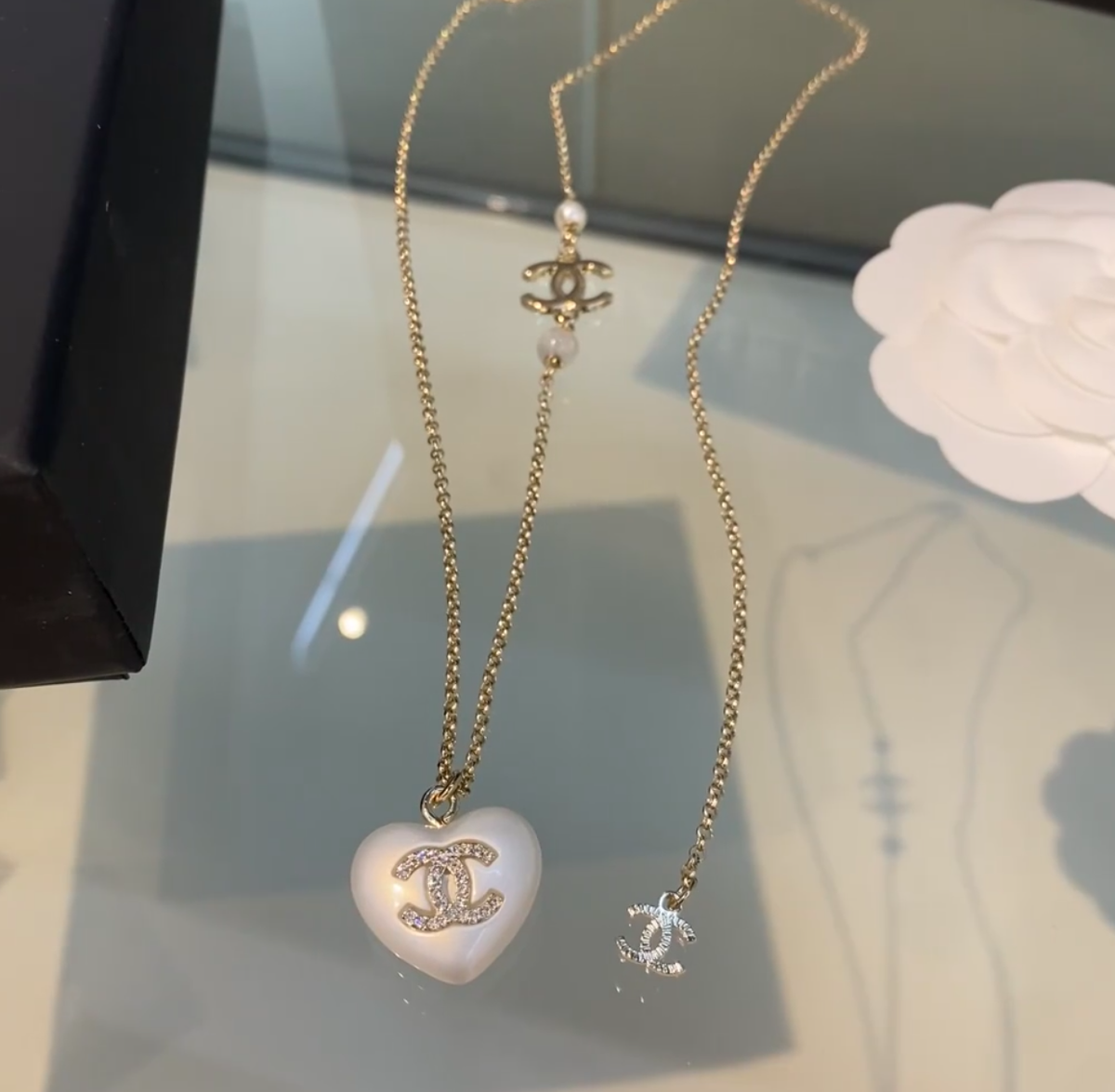 Chanel White Heart Pearl Necklace