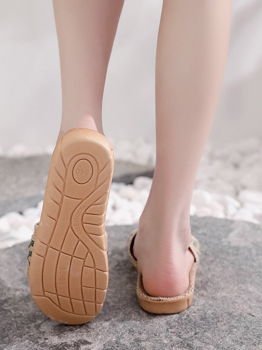 Women's Colorblock Linen Thick Sole Non-Slip Home Slippers